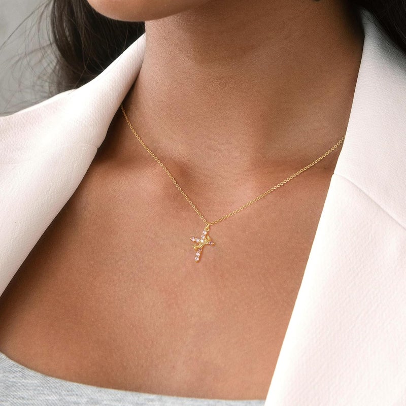 Robaice Upgraded Crown Cross Necklace for Women, 14K Gold Plated Crown Cross Pendant Necklace, Non-Tarnish Faith Jewelry for Women, Christian Religious Gifts for Her - Image 3